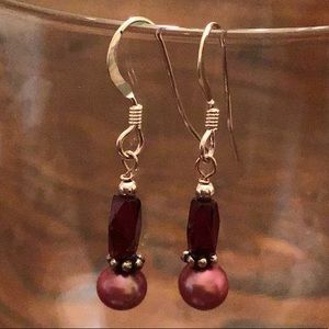 SALE was $16 Sterling, Pearl & Garnet Earrings